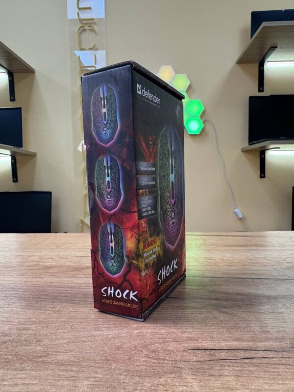 Дротова ігрова миша Defender Shock GM-110L, USB, RGB, 3200 DPI, чорна — фото 2
